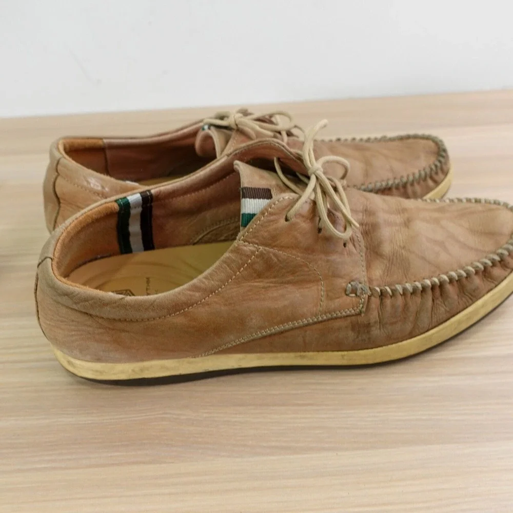 Japanese Whipstitch Boat Shoes Mens 9 Camel Leather Moc Blucher NEORHYTHM TOKYO